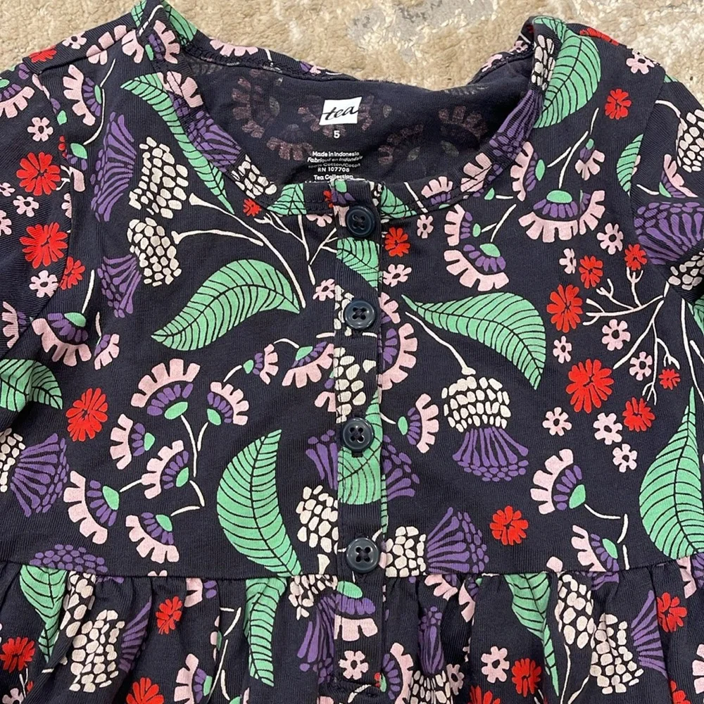 Tea Collection Black and Green Floral Dress Size 5